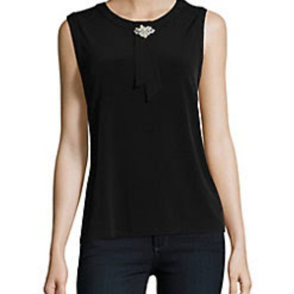 Karl Lagerfeld faux pearl tank Embellished Tie-Accented Knit Top - Picture 1 of 12